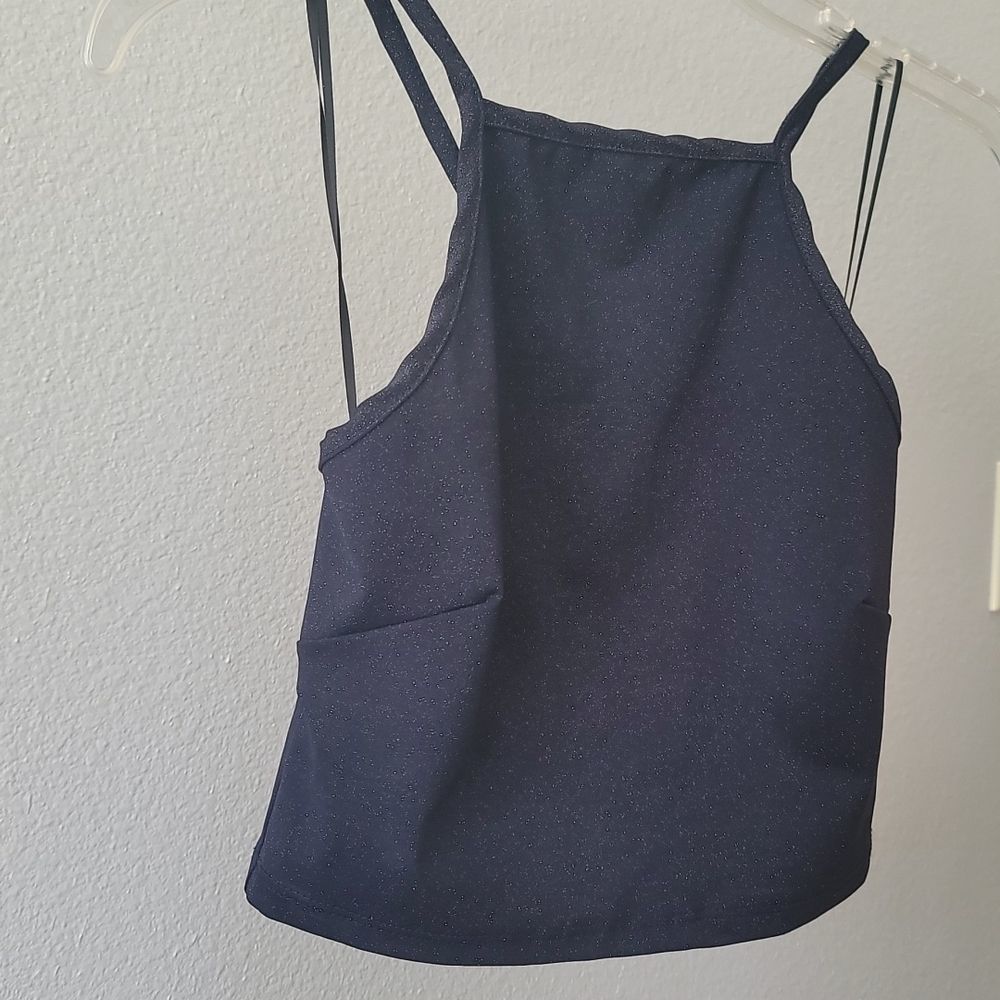 Windsor High Neck Crop Top - Blue Glitter S - Picture 2 of 8